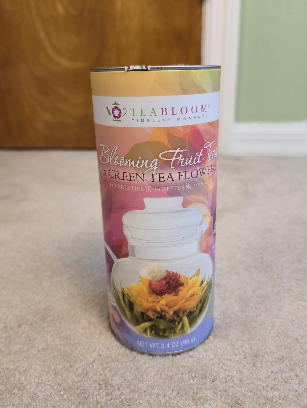 Teabloom Flowering Tea Canister featuring 10 varieties of green tea flowers